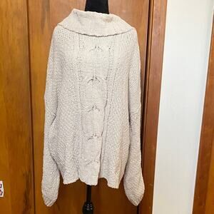 Beige Cowl Neck Cable Knit Sweater Fall Winter Layers Machine Washable Soft Cozy